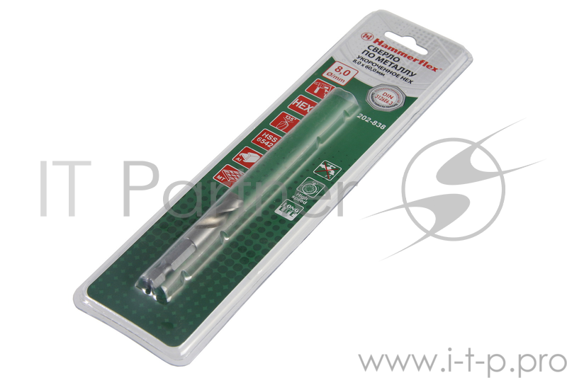 Сверло HAMMER Flex 202-838 DR MT STUB 8,0мм*60 мм металл, УКОР. для БЗП, DIN338, HSS6542