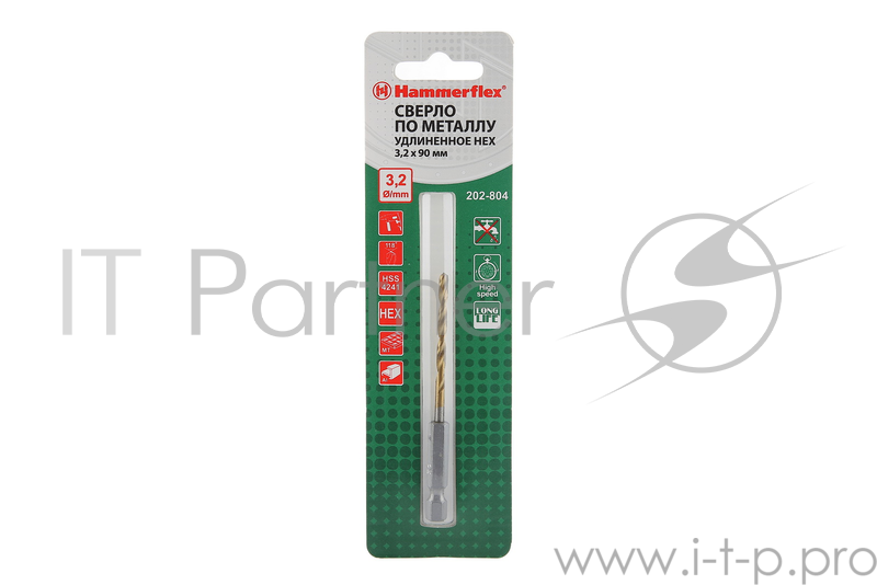Сверло HAMMER Flex 202-804 DR MT 3,2мм*90 тип хвостовика - HEX, металл, HSS-4241, TIN