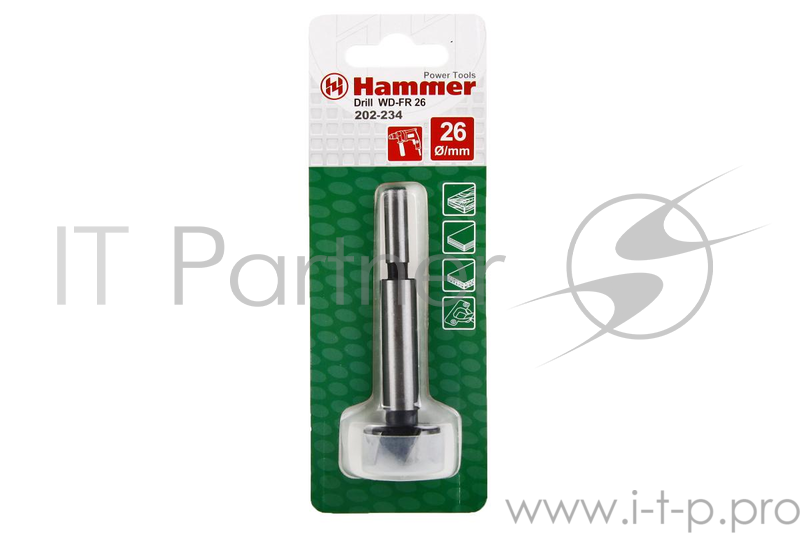 Сверло HAMMER Flex 202-234 DR WD FR 26мм*100мм дерево, Форстнера