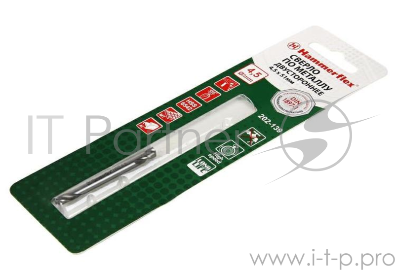 Сверло HAMMER Flex 202-139 DR MT 4,5мм*51 двухстороннее, металл, HSS-6542