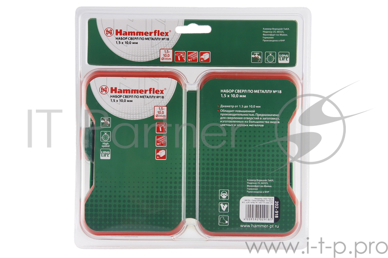 Набор сверл HAMMER Flex 202-918 DR набор No18 1,0-10мм металл, 15шт.