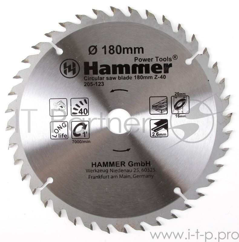Диск пильный Hammer Flex 205-123 CSB WD 180мм*40*20/16мм по дереву