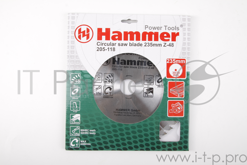 Диск пильный Hammer Flex 205-118 CSB WD 235мм*48*30/20мм по дереву
