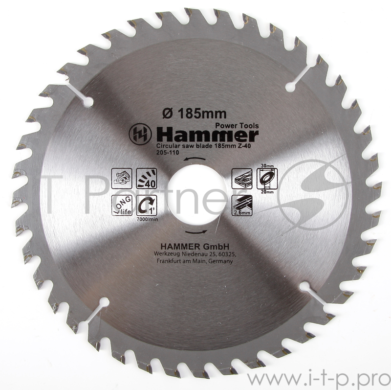 Диск пильный Hammer Flex 205-110 CSB WD 185мм*40*30/20мм по дереву