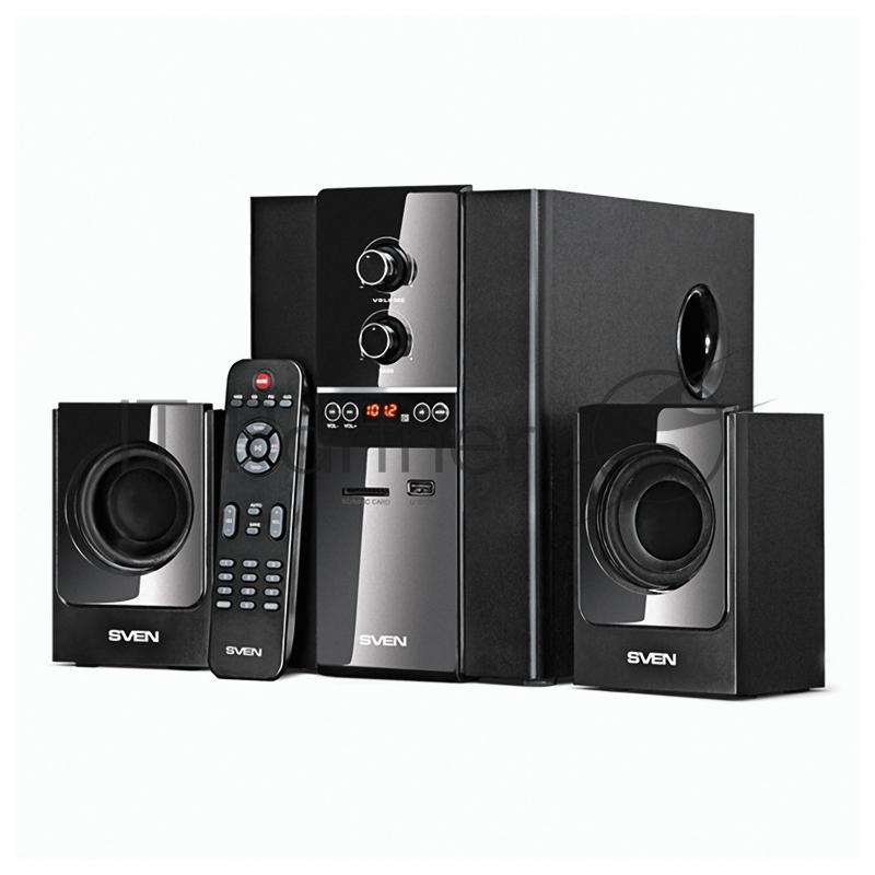 Колонки SVEN MS-1820, черный {RMS, 18Вт+2х11Вт, FM-тюнер, USB/SD, дисплей, ПДУ}