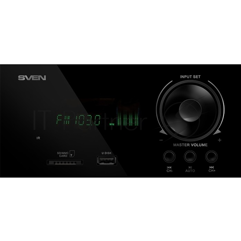 Колонки SVEN MS-1820, черный {RMS, 18Вт+2х11Вт, FM-тюнер, USB/SD, дисплей, ПДУ}
