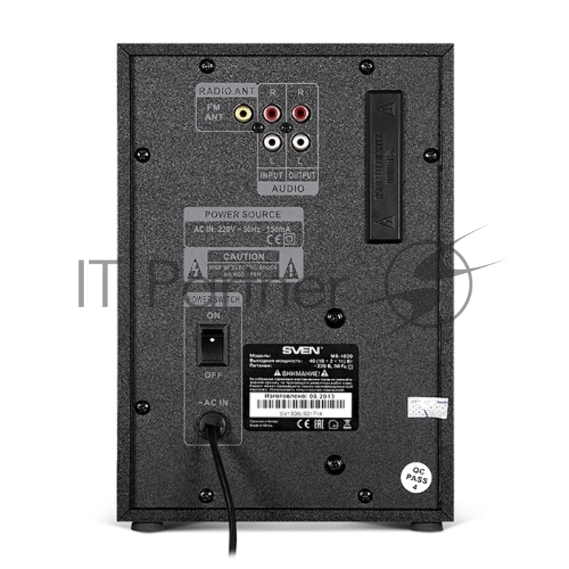 Колонки SVEN MS-1820, черный {RMS, 18Вт+2х11Вт, FM-тюнер, USB/SD, дисплей, ПДУ}