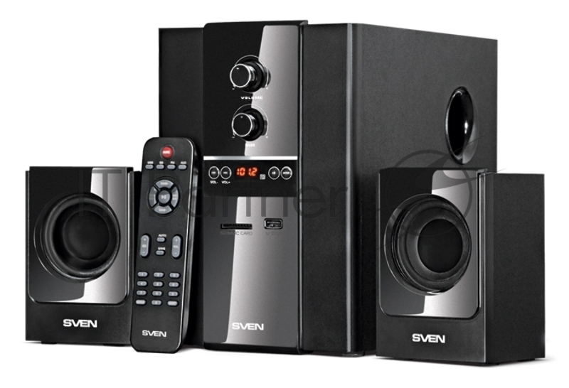 Колонки SVEN MS-1820, черный {RMS, 18Вт+2х11Вт, FM-тюнер, USB/SD, дисплей, ПДУ}