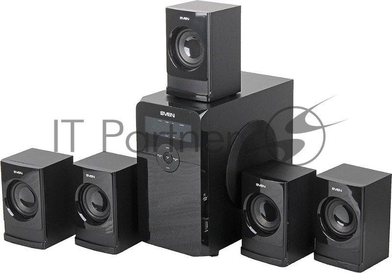 Колонки SVEN HT-200 черный {5.1, 5х 20Вт + 12Вт , FM-тюнер, USB/SD, дисплей, пульт ДУ}