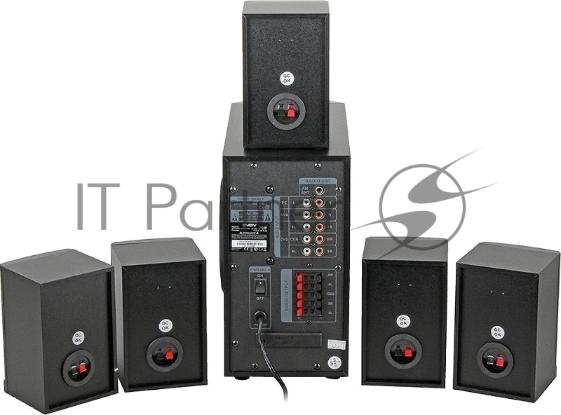 Колонки SVEN HT-200 черный {5.1, 5х 20Вт + 12Вт , FM-тюнер, USB/SD, дисплей, пульт ДУ}