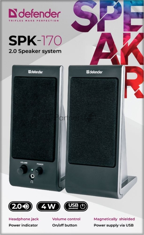 Колонки Defender SPK 165 /170 черные {2.0, 2х2 W, разъем для наушников, USB} 65165