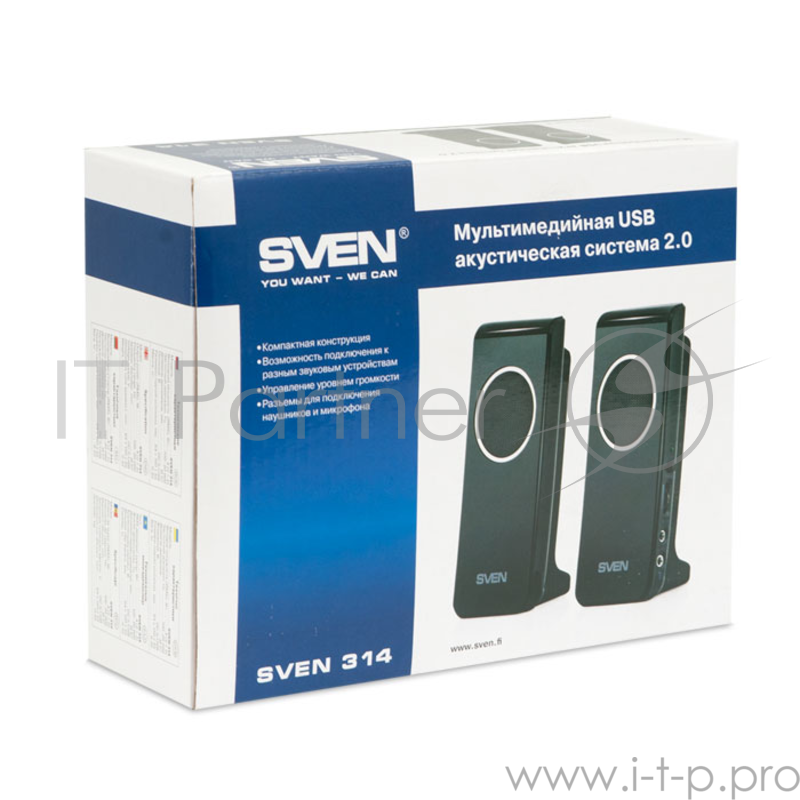 Колонки SVEN 314, черный {2.0, 2 х 2 W RMS, USB}