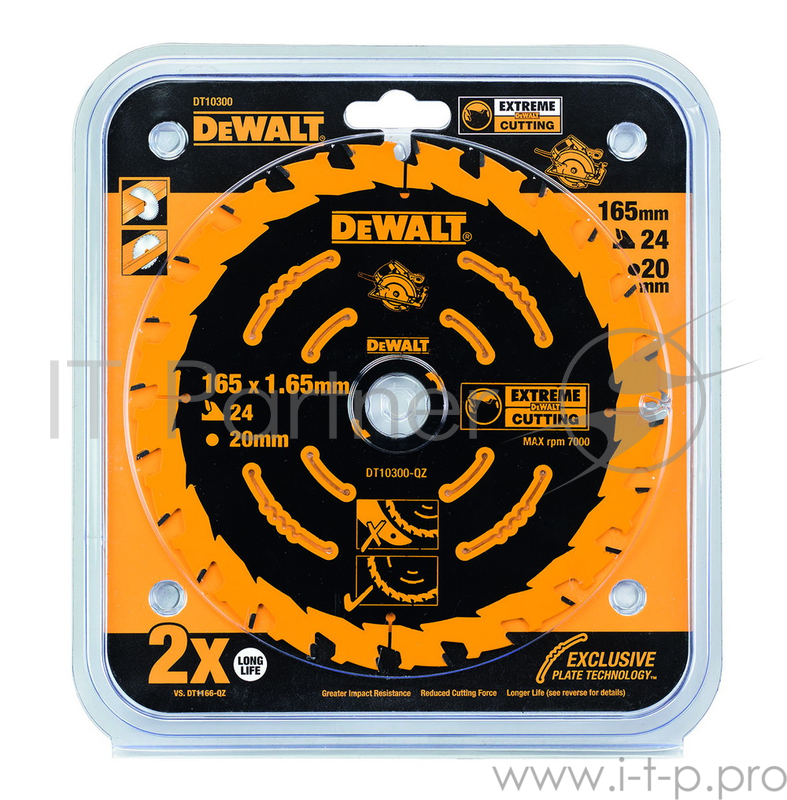 Круг пильный твердосплавный DeWALT DT10300-QZ по дереву EXTREME DEWALT® 165/20 1.65 24 WZ +18°