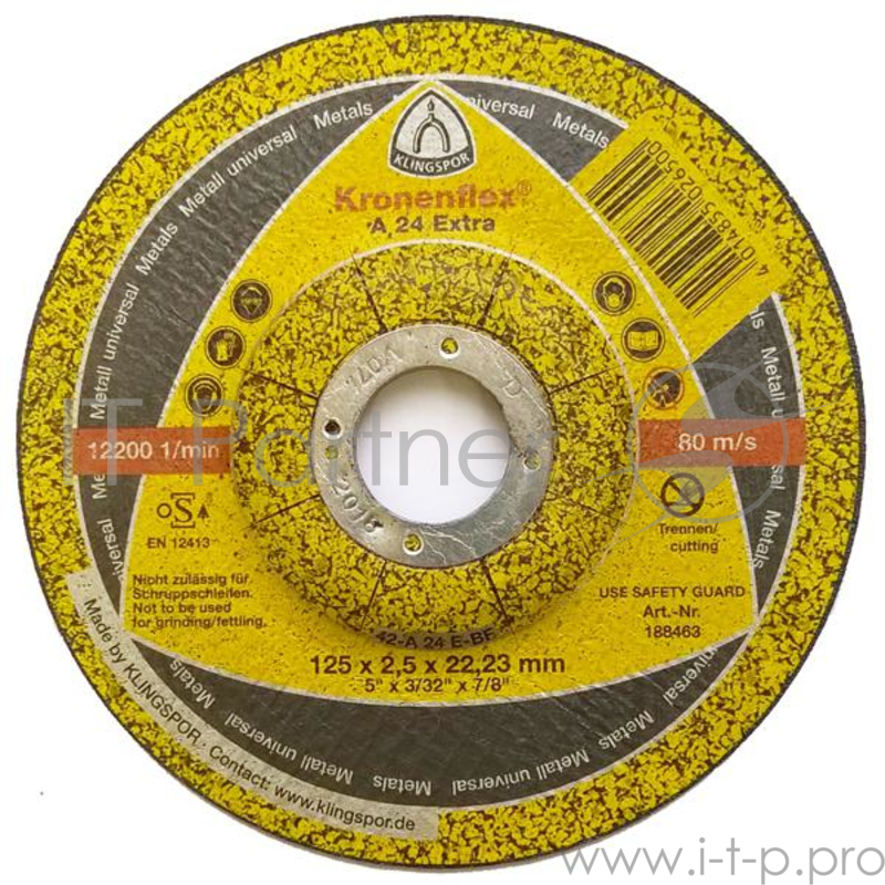 Круг обдирочный 125 X 6 X 22 KLINGSPOR Kronenflex A 24 EXTRA (328782) по металлу, выпуклый