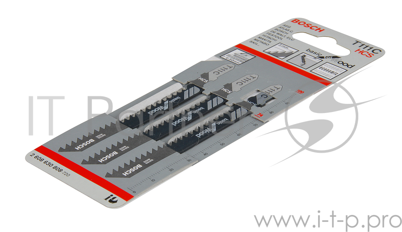 Пилка для лобзика BOSCH T111C (2.608.630.808) мягк.деревопластик, быстро, 100мм, шаг 3.0, HCS, 3шт