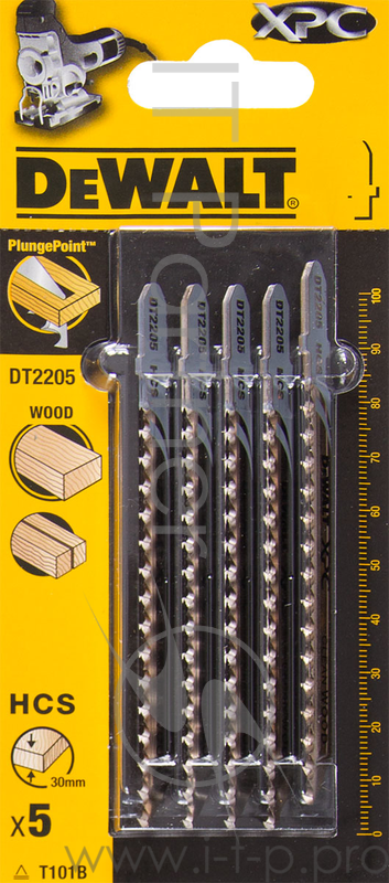 Пилки для лобзика DeWALT DT2205-QZ по дереву XPC T 101 B, 5шт.