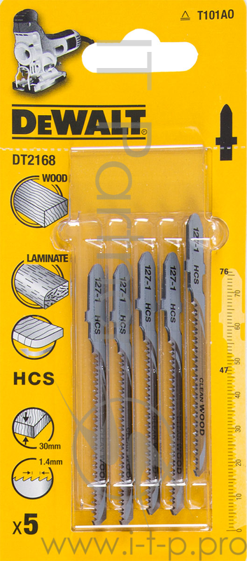 Пилки для лобзика DeWALT DT2168-QZ по дереву HCS T 101 AO, 5шт.
