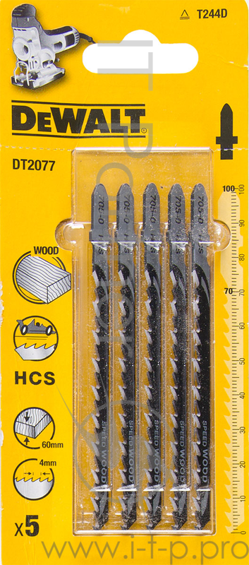 Пилки для лобзика DeWALT DT2077-QZ по дереву HCS T 244 D, 5шт.