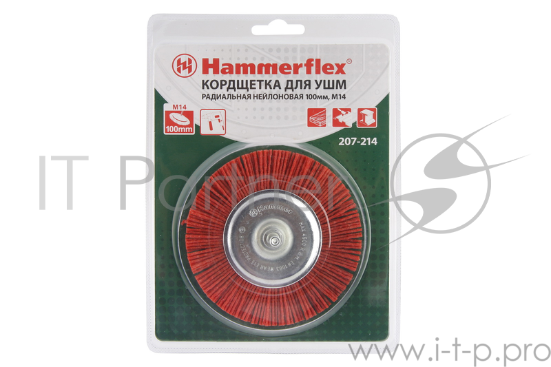 Кордщетка Hammer Flex 207-214 100мм d6 радиальная нейлоновая, с хвостовиком