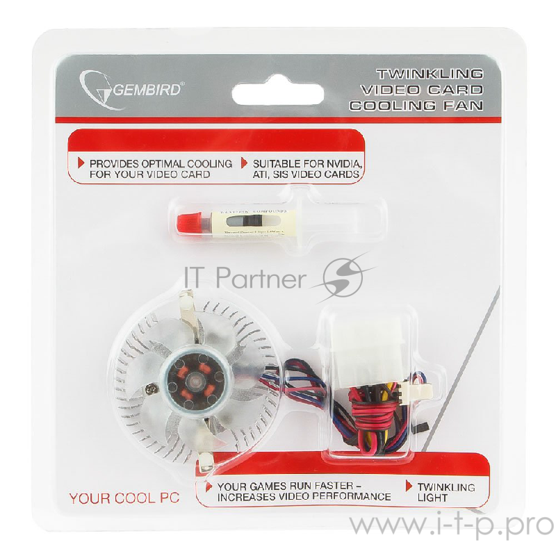 Вентилятор Gembird Вентилятор для видеокарт VC-RD, 3pin/4pin (алюм.радиатор, подсветка)
