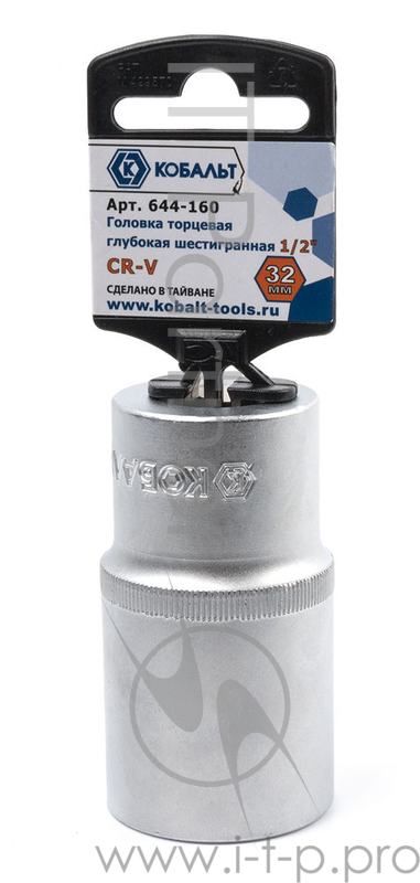 Головка КОБАЛЬТ 644-160 глубокая 1/2'' 32мм CrV 1шт. подвес