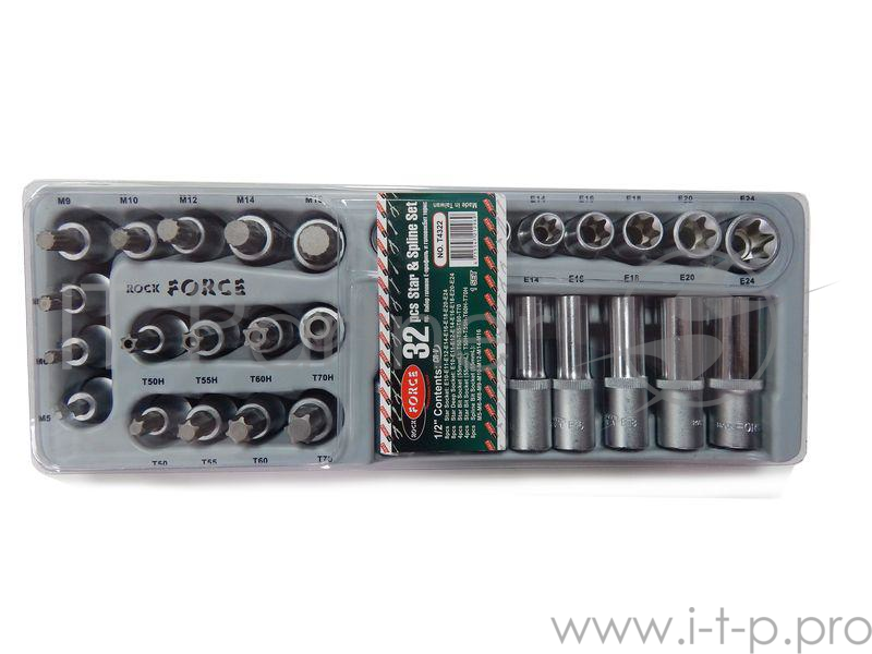 Набор головок ROCK FORCE RF-T4322 торцевых и насадок 1/2''dr головки е-профиль 32пр.