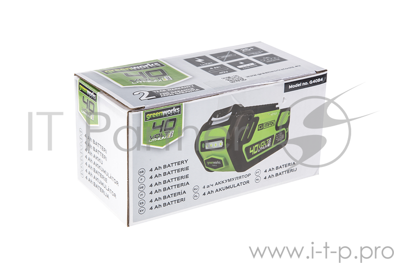 Аккумулятор GREENWORKS G40B4 (29727) 40в g-max40 4Ач время зарядки 80мин