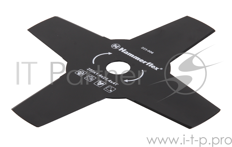 Нож для триммера Hammer Flex 223-006 закаленная сталь, 4 зуба, толщина 1,4 мм, d=255 мм