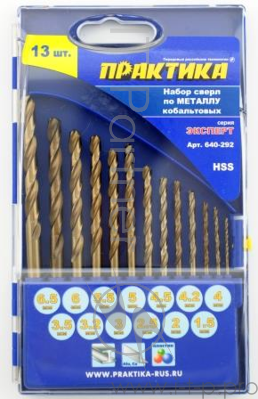 Набор сверл ПРАКТИКА 640-292 металл, кобальтовые, 13шт.: 1.5-6.5+3.2,4.2мм, ПРО кассета,