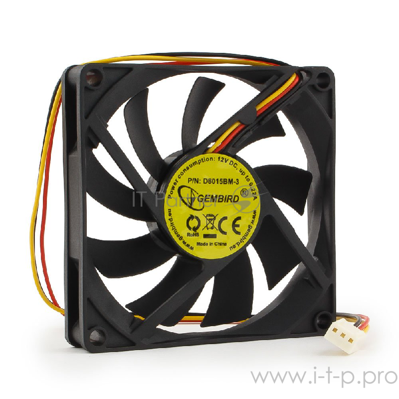 Вентилятор Gembird Вентилятор 80x80x15, подшипник, 3 pin, провод 30 см (D8015BM-3)