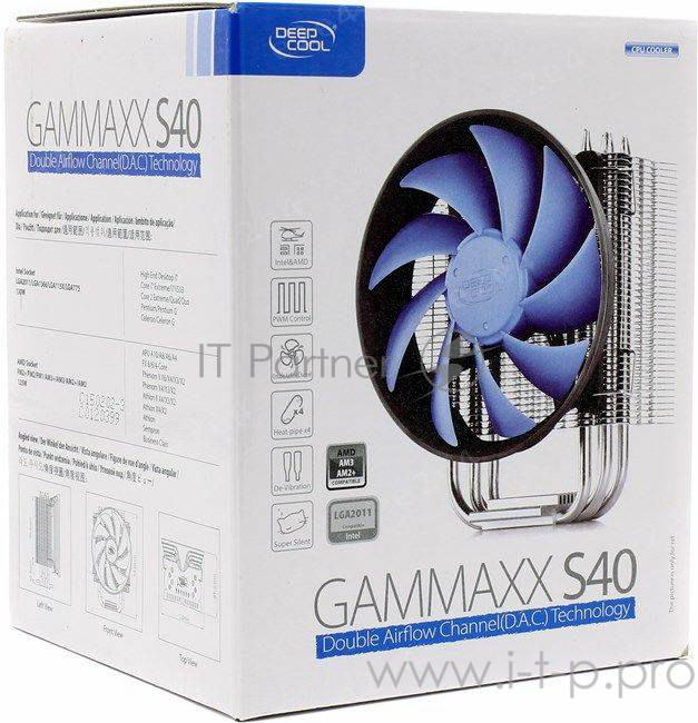 Вентилятор Cooler Deepcool GAMMAXX S40 Intel 2011/1366/1155/1156/1150775, AMD FM1/AM3/AM2+/AM2, TDP 130W