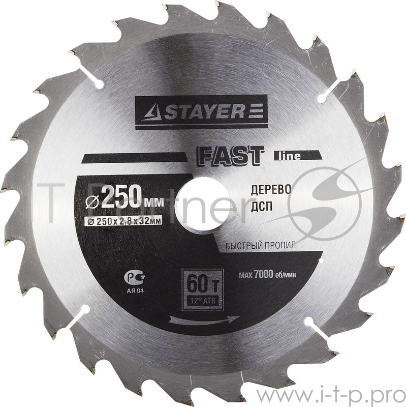 Круг пильный твердосплавный STAYER MASTER 3682-250-32-60 super-line по дереву 250х32мм 60T