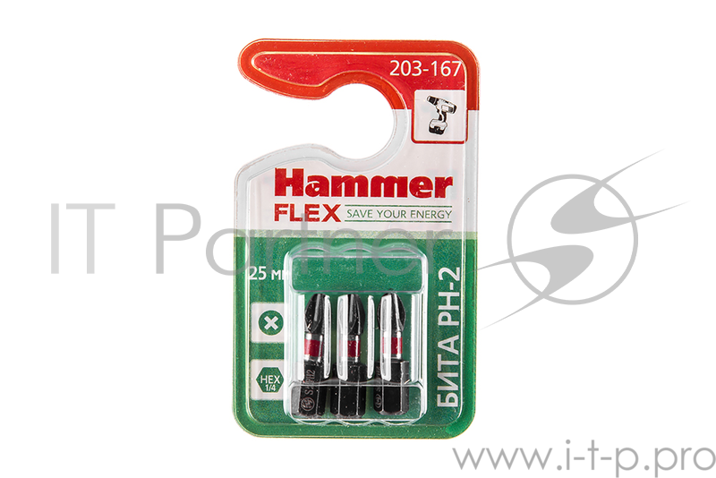 Бита Hammer Flex 203-167 PH-2 25мм, 3шт.