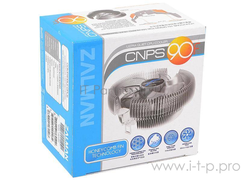 Вентилятор Cooler ZALMAN CNPS90F 3пин, 775 / 1155 / 754-AM2 / AM3 / FM1, 28 дБ, 2300 об / м, Al