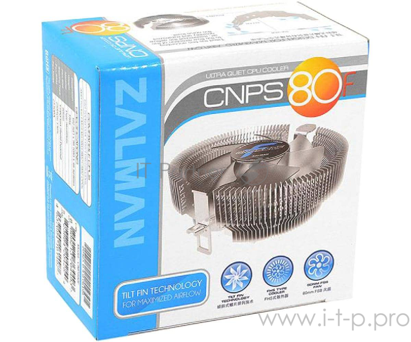 Вентилятор Cooler ZALMAN CNPS80F(CN) 3пин, 775 / 1155 / 754-AM2 / AM3 / FM1, 23.8 дБ, 2500 об / м, Al