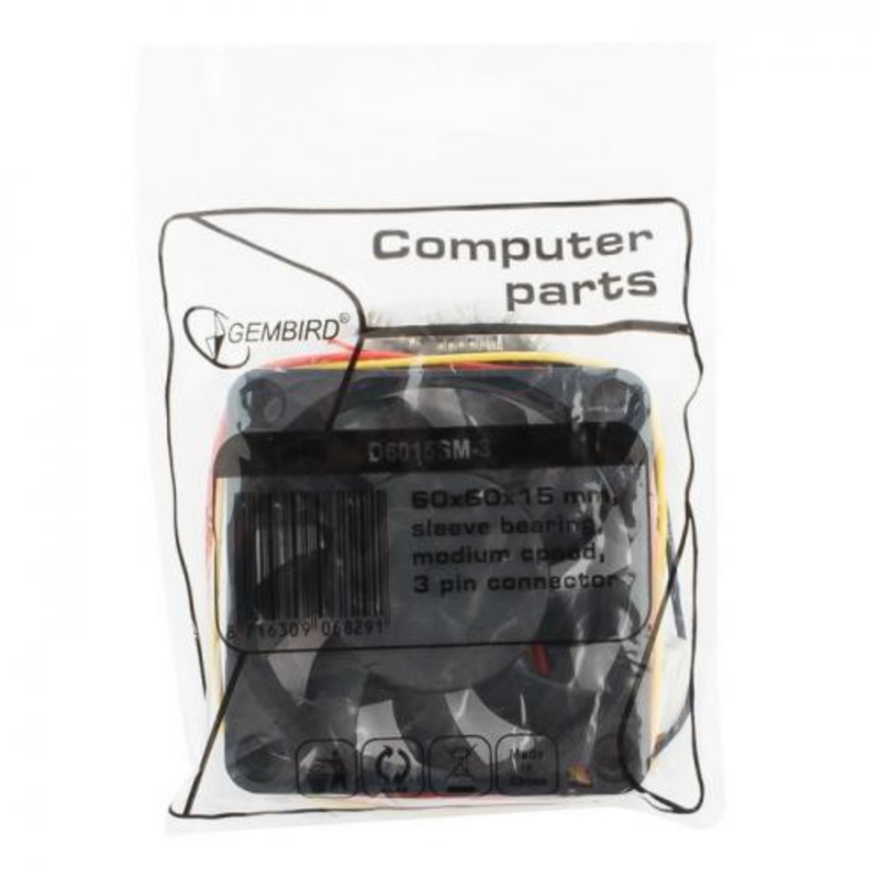 Вентилятор Вентилятор 60x60x15, втулка, 3pin, провод 25см D6015SM-3