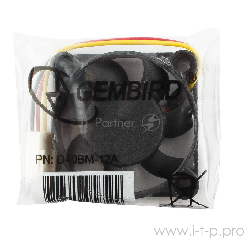 Вентилятор Gembird Вентилятор 40x40x10, подшипник, шнур 7см, 3pin D40BM-12A