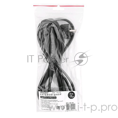 Кабель Кабель питания Gembird 3.0м, черный, с заземлением, пакет PC-186-10