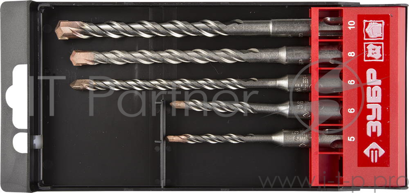 Набор буров ЗУБР 29314-H5 ЭКСПЕРТ по бетону SDS+ дв.спираль 5х110 6х110 6х160 8х160 10х160мм 5шт.