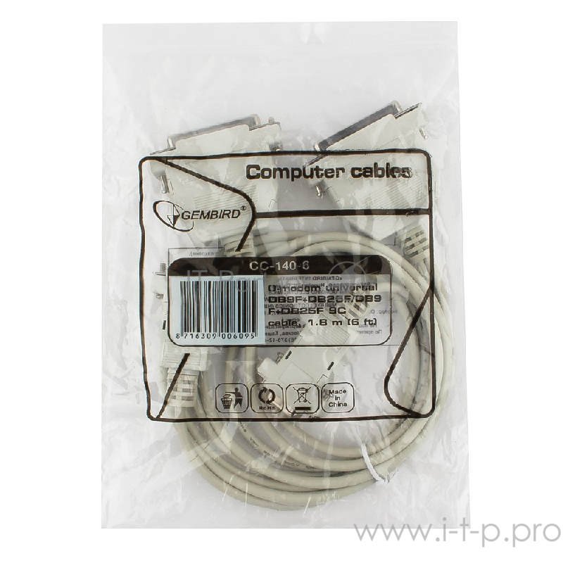 Кабель Нуль-модемный кабель RS-232 9/25pin F - 9/25pin F 1.8м Gembird CC-140-6