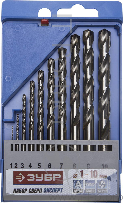Набор сверл ЗУБР 4-29625-H10 ЭКСПЕРТ по металлу стальP6M5 1-10мм 10шт.