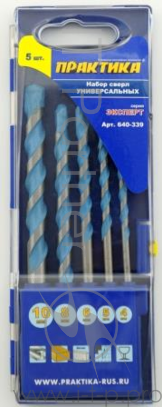 Набор сверл ПРАКТИКА 640-339 универсальные, 5шт.: 4,5,6,8,10мм, ПРО кассета,