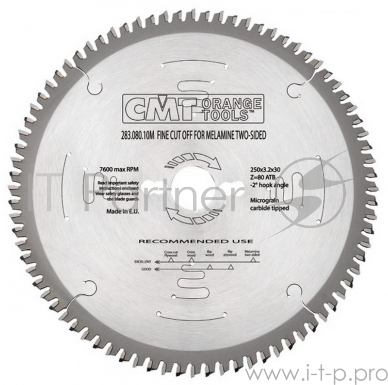 Круг пильный твердосплавный CMT 297.080.11M 260X30X2.8/2.2 -6° TCG Z=80