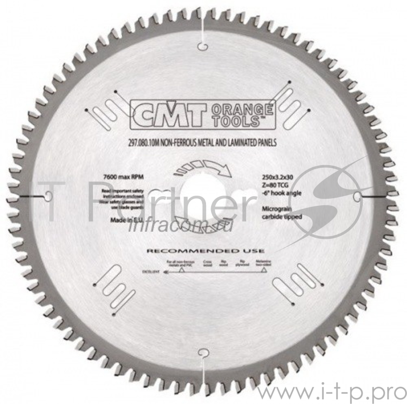 Круг пильный твердосплавный CMT 297.096.12M 300X30X3.2/2.5 -6° TCG Z=96