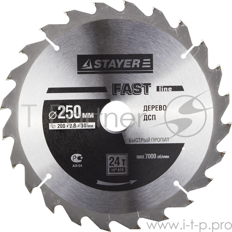 Круг пильный твердосплавный STAYER MASTER 3680-250-30-24 fast-line по дереву 250х30мм 24T