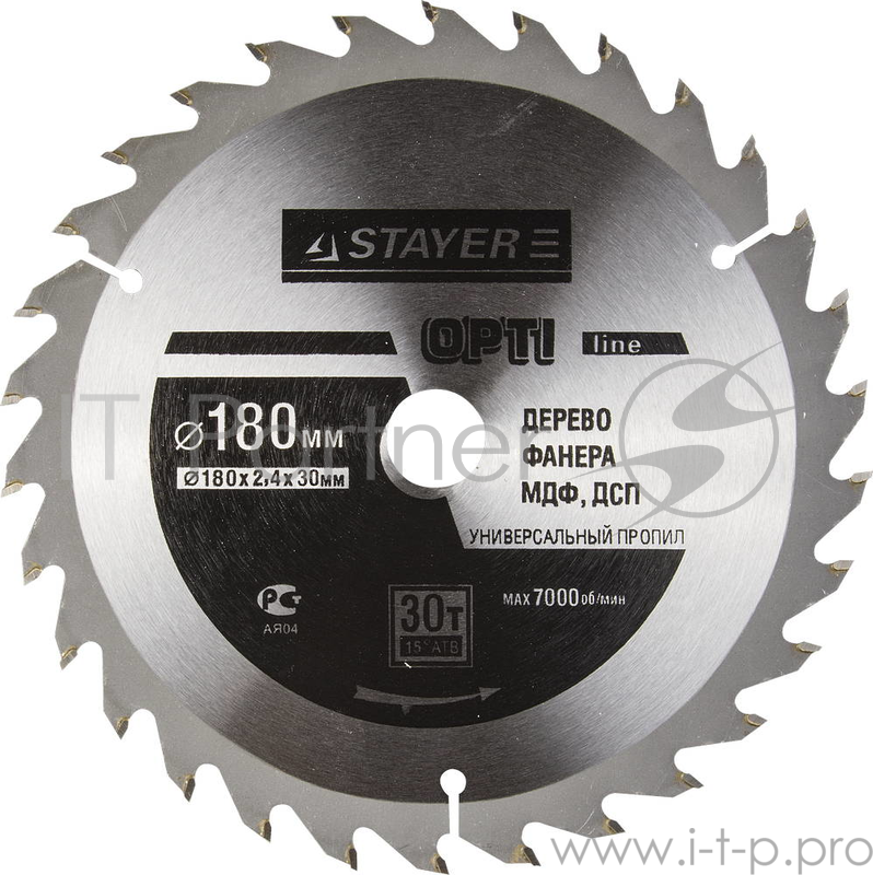 Круг пильный твердосплавный STAYER MASTER 3681-180-30-30 opti-line по дереву 180х30мм 30T