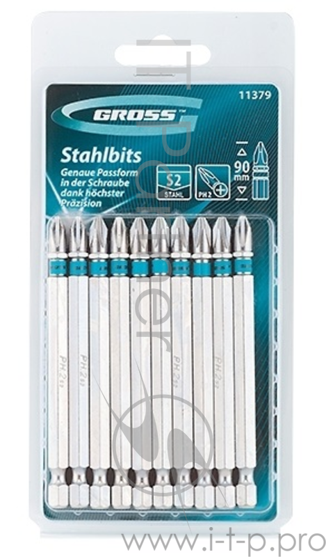 Набор бит GROSS 11379 PH2х90, сталь S2, 10шт