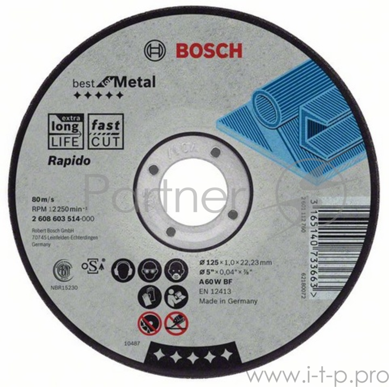Круг отрезной BOSCH Best for Metal 115x1,0x22 (2.608.603.512) 115 Х 1,0 Х 22, по металлу
