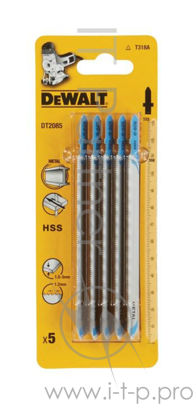 Пилка д/лобзика DEWALT DT2085-QZ п/мет.HSS 132x108x1.2x3 мм, T318A 5шт