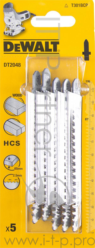 Пилка д/лобзика DEWALT DT2048-QZ п/дер.HCS 116x87x2.5x65 мм, T301BCP 5шт